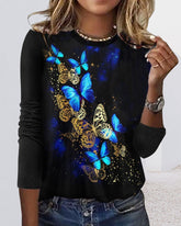 Topp med rund hals och fjärilstryck